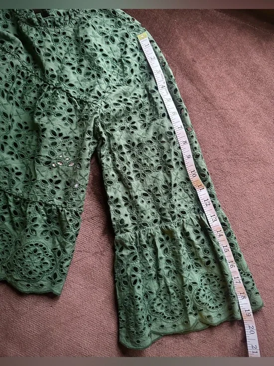 Veronica Beard Emmalyn Eyelet Flounce Top in Green - Ruffle Peplum/Bell Sleeve - Picture 9 of 11